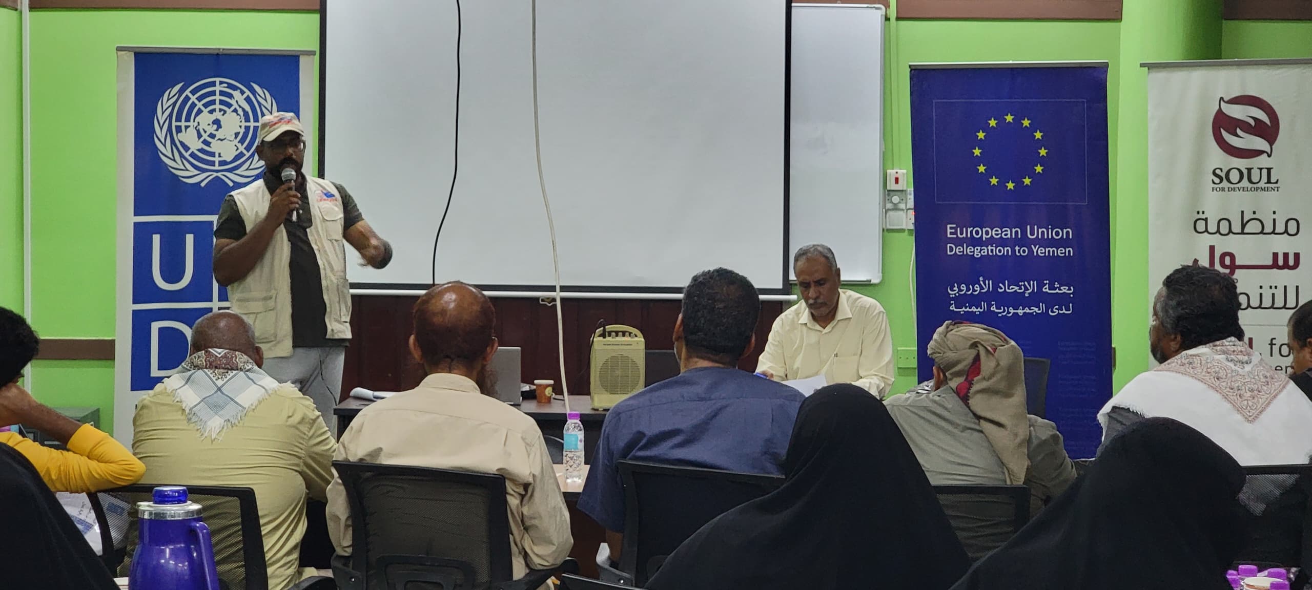 Supported by the European Union, Maintenance staff receive training on maintaining solar energy systems in Mukalla schools